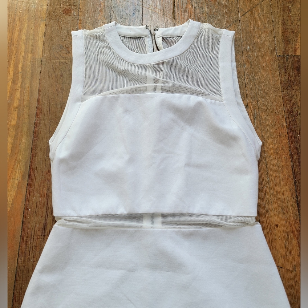 Alice + Olivia White Mesh Insert Dress Midi Sheath size 2 - Picture 5 of 10